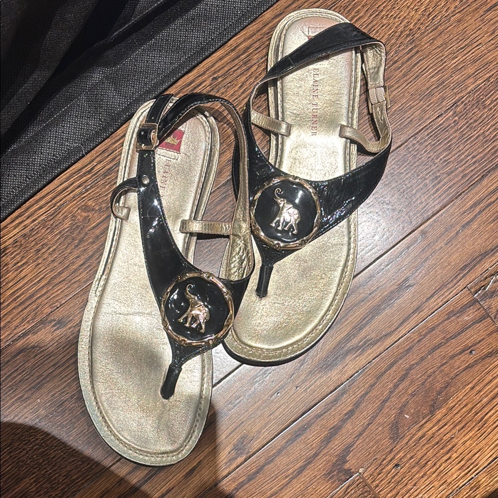 Stylish Black Sandals with Gold Accents